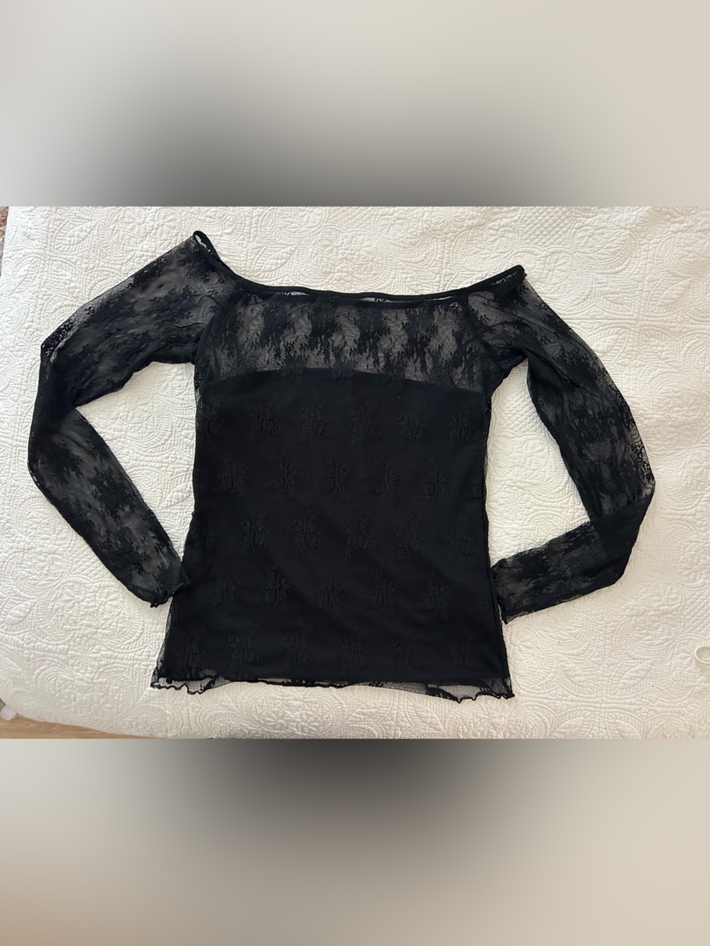 Abercrombie & Fitch Black Lace Off-Shoulder Long Sleeve Top